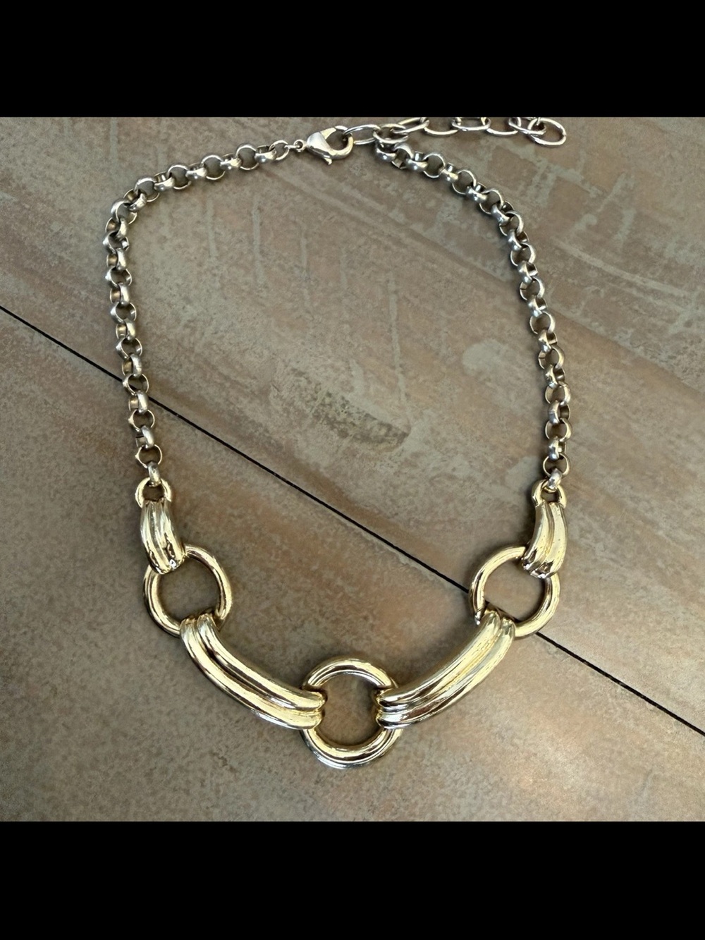 Two Tone Metal Choker Necklace adjustable statement Preowned